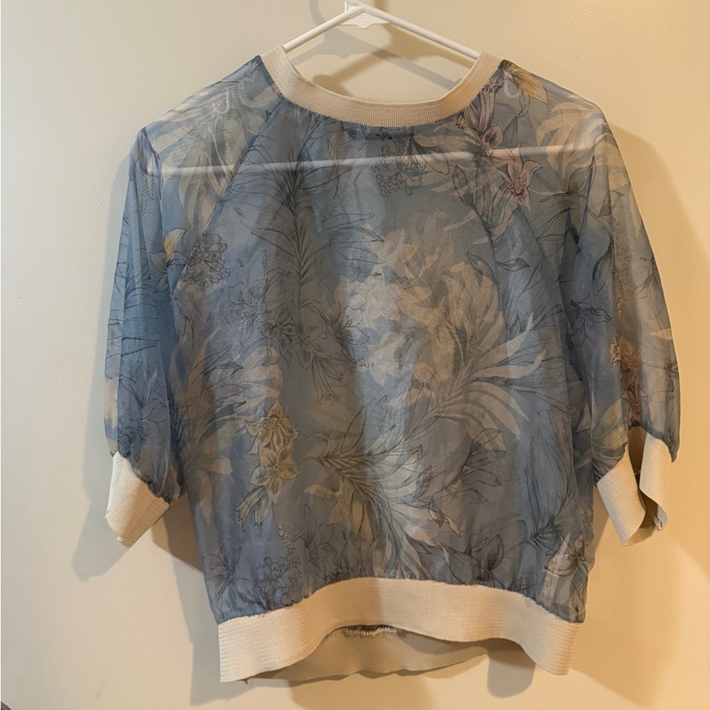 Zara Blue and Cream Floral Blouse